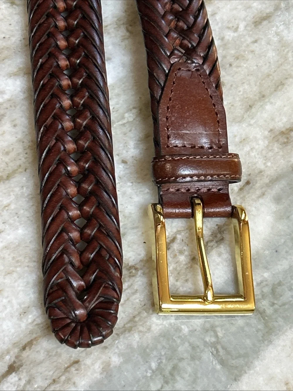 Vintage Woven Braided genuine Brown Leather Belt Size 44 men’s preppy